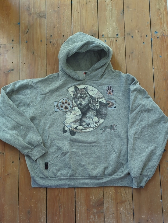 crosstrainer Tops - 258-Vintage Wolf Graphic Hoodie Sweatshirt